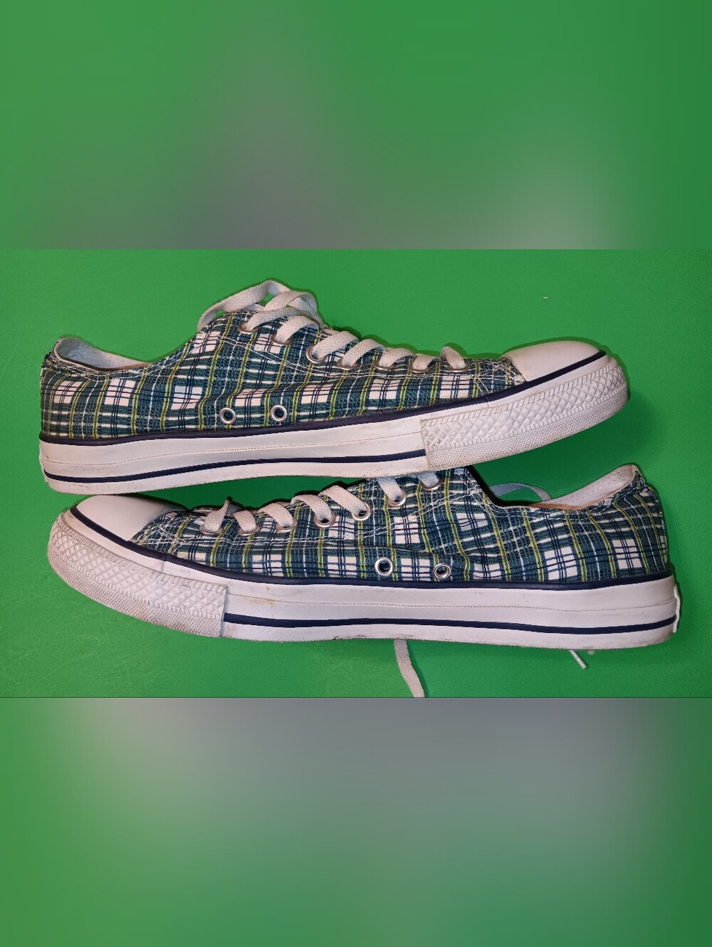 2008 Converse Green/White Plaid Low Top Shoes/Sneakers Preowned Men's Size 12 - Picture 7 of 13